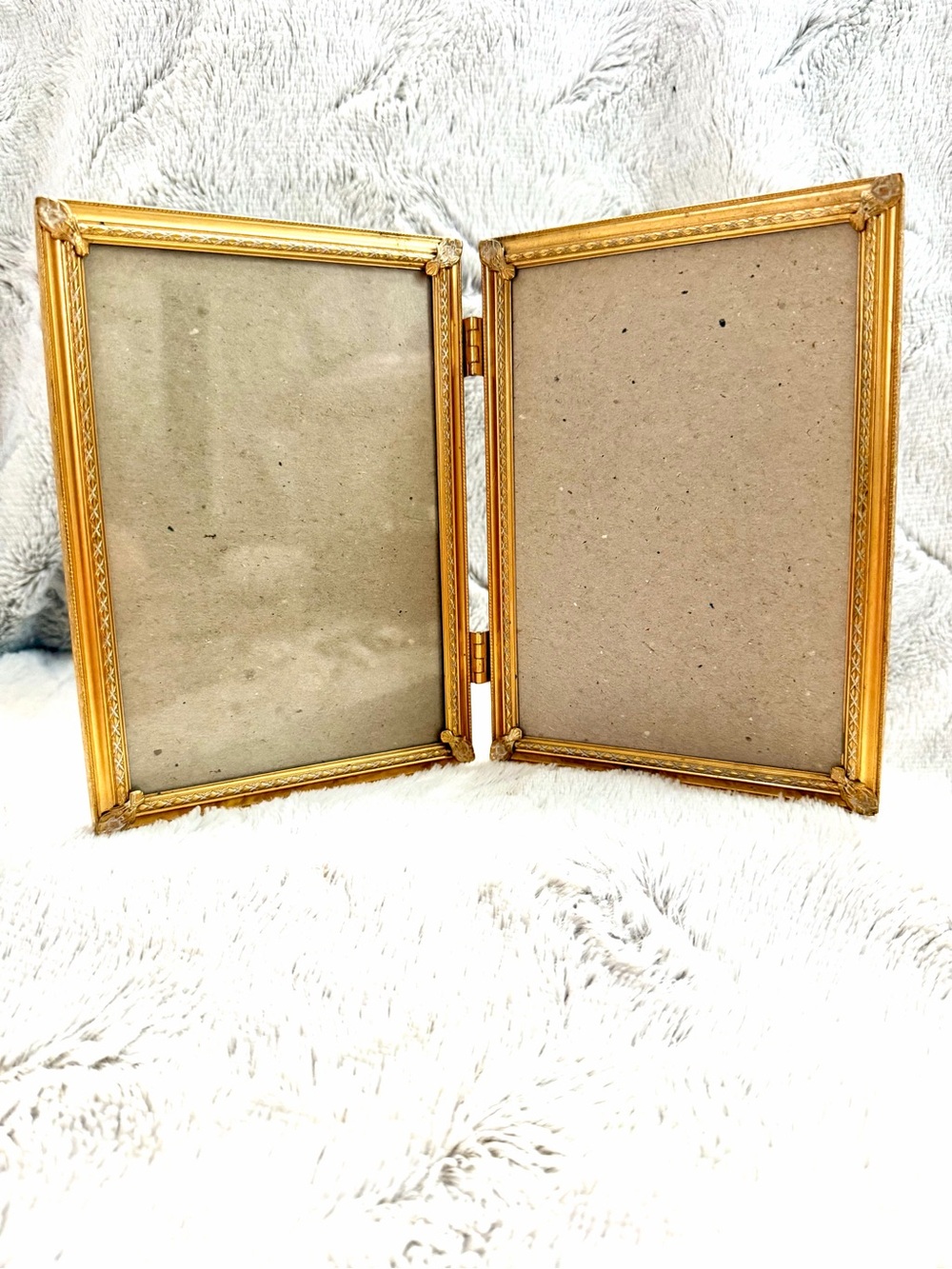 Vintage Hollywood Regency Gold Tone Bifold Double Frame